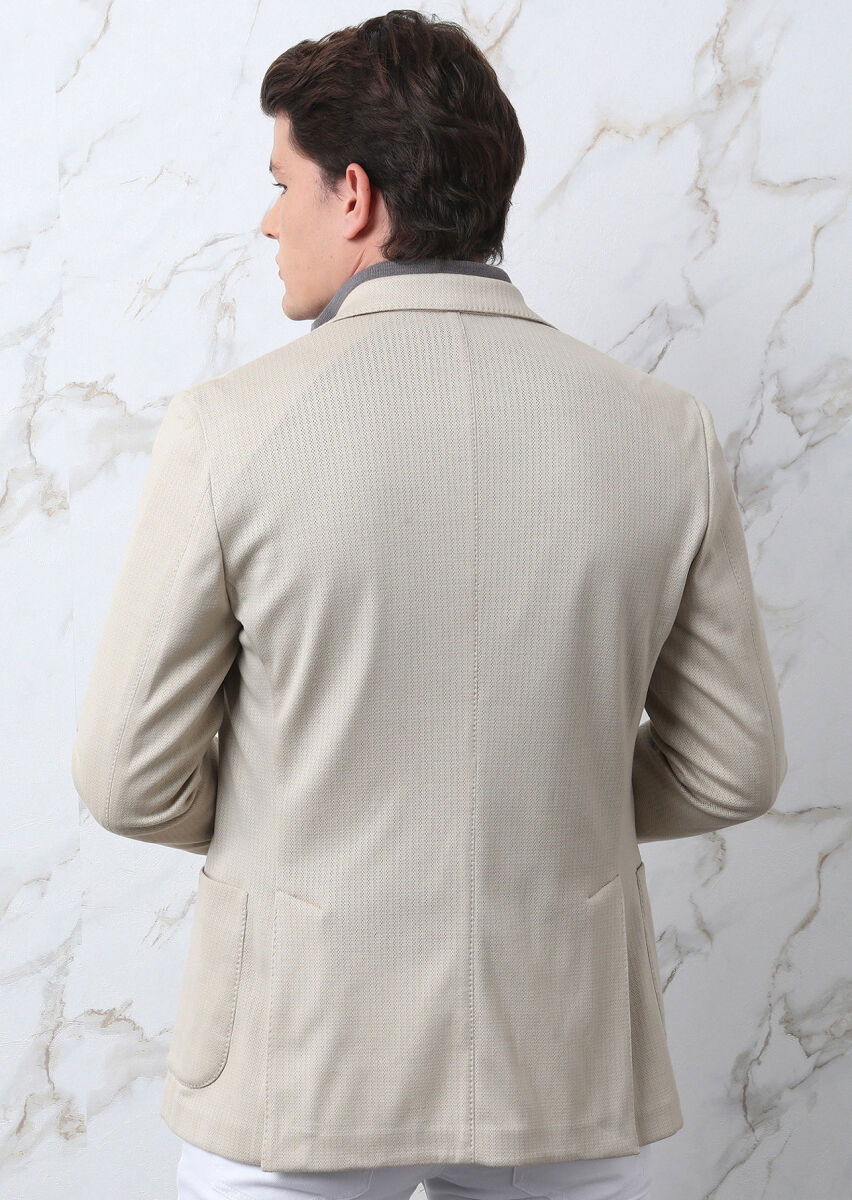 Bej Desenli Shirt Shoulder Slim Fit Pamuk Karışımlı Örme Ceket - 6