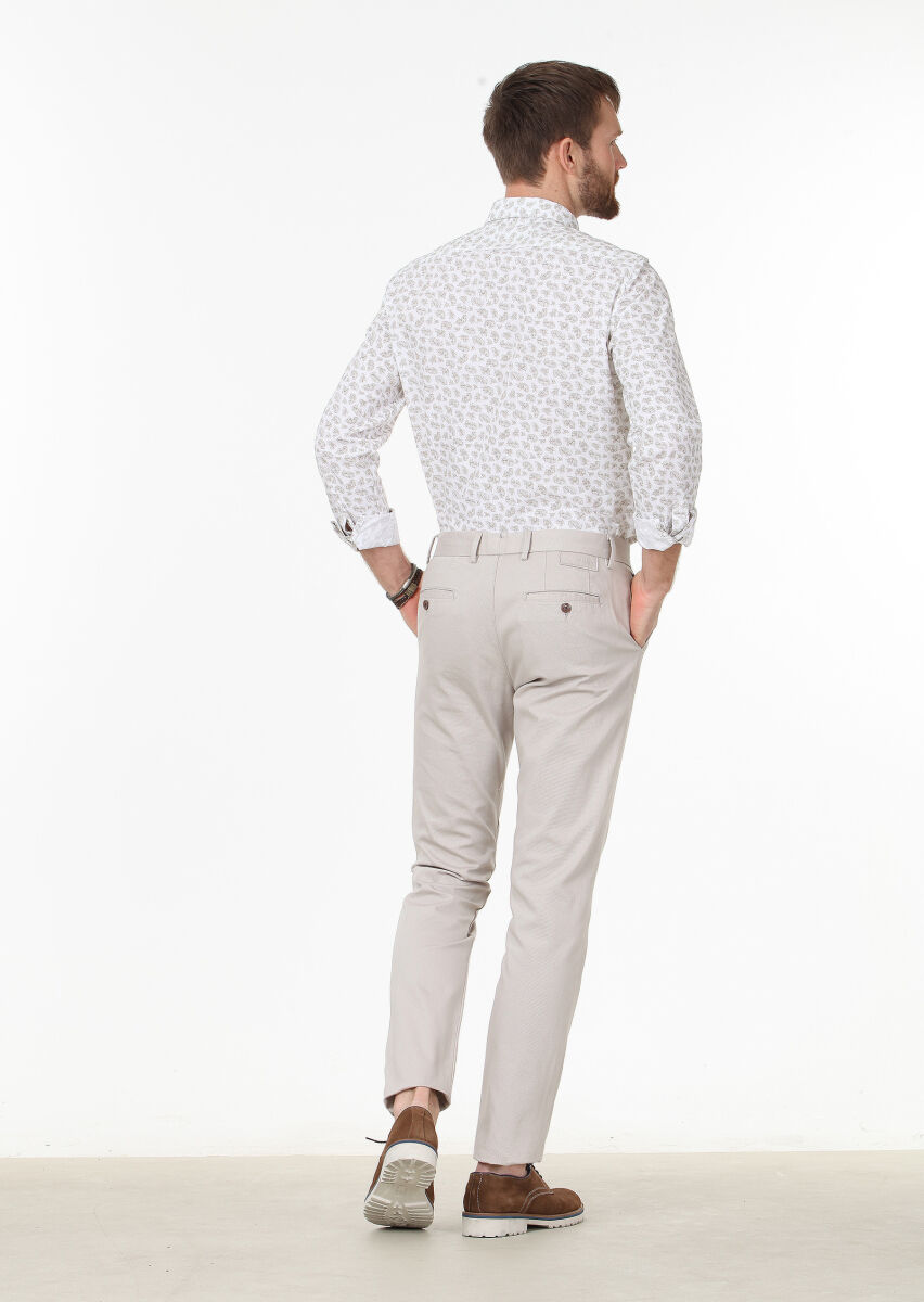 Bej Dokuma Regular Fit Casual Pamuk Karışımlı Pantolon - 4