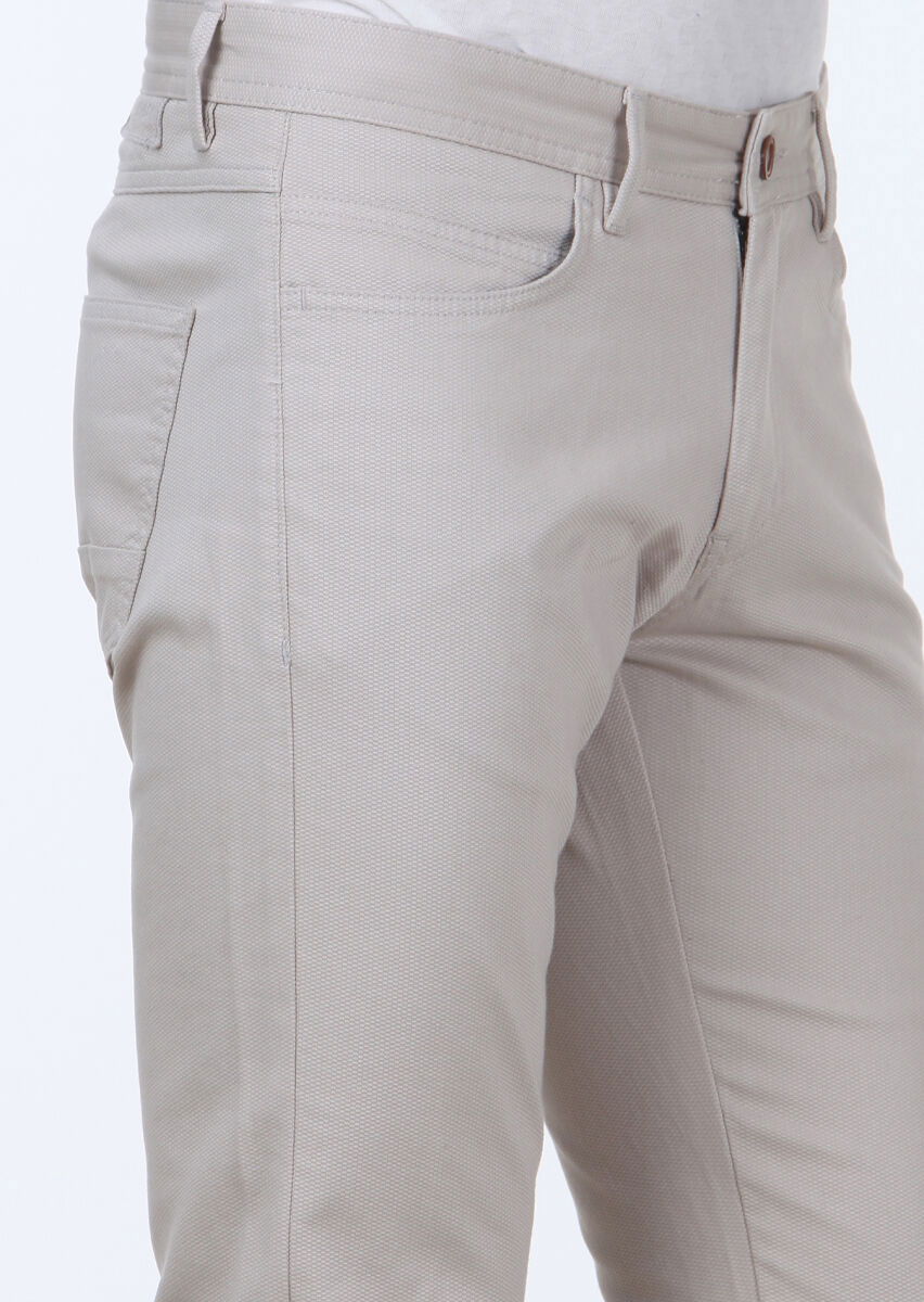Bej Dokuma Slim Fit Casual Pamuk Karışımlı Pantolon - 3