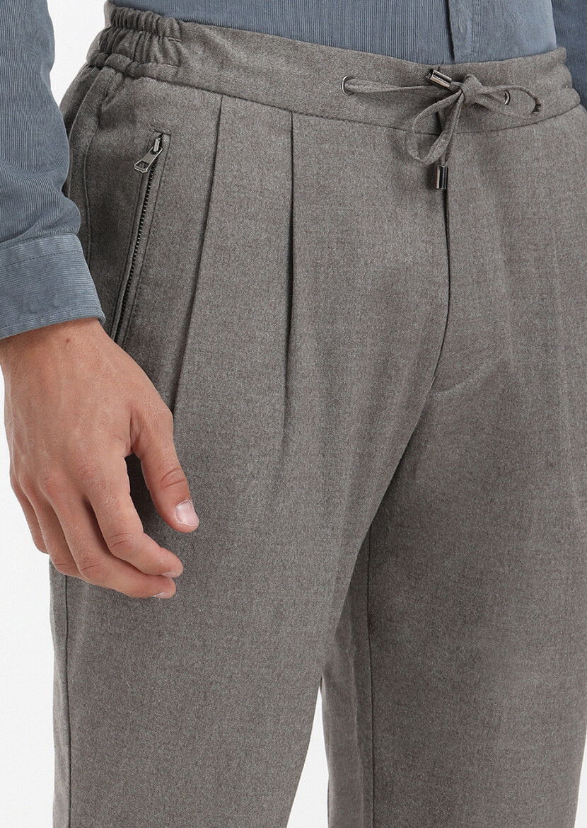 Bej Düz Dokuma Jogging Fit Casual Pantolon - 3