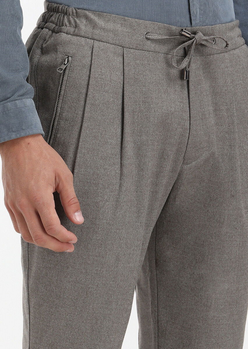 Bej Düz Dokuma Jogging Fit Casual Pantolon - 3