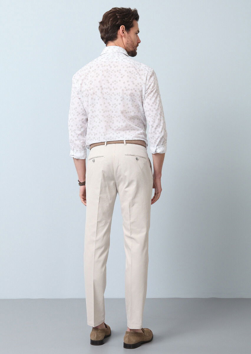 Bej Düz Dokuma Regular Fit Smart Casual Pamuk Karışımlı Pantolon - 5