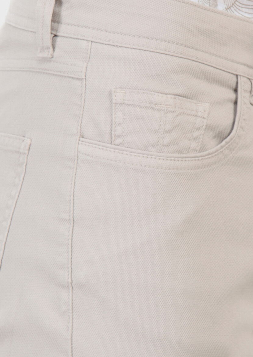 Bej Düz Dokuma Slim Fit Casual Pamuk Karışımlı Pantolon - 5