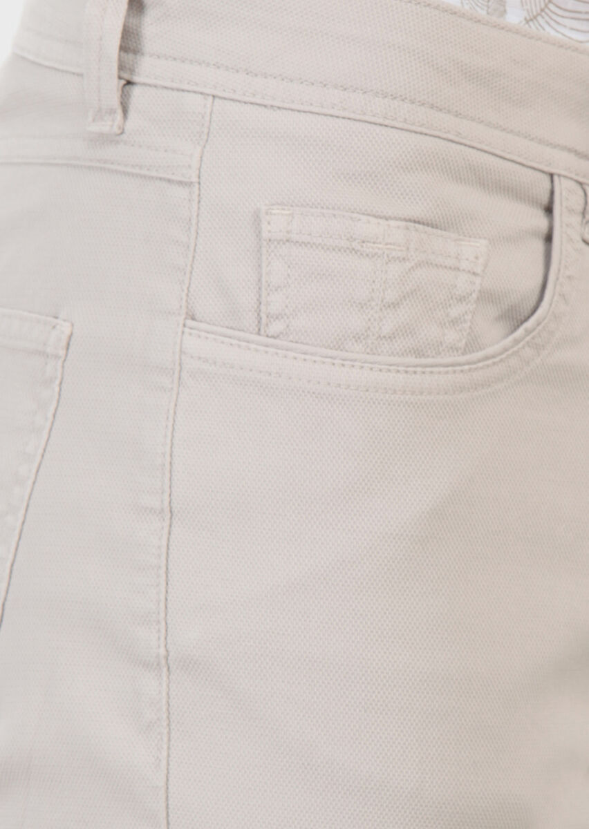 Bej Düz Dokuma Slim Fit Casual Pamuk Karışımlı Pantolon - 5