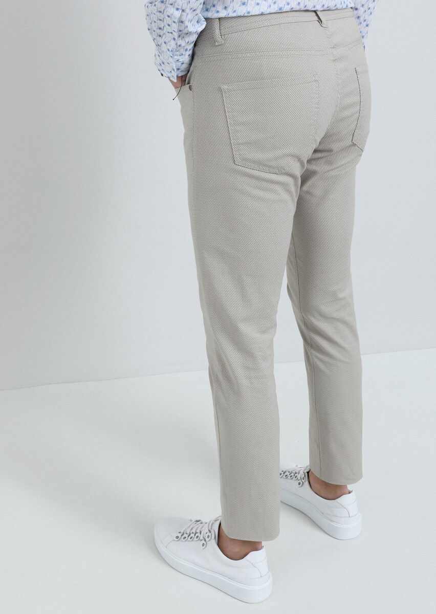 Bej Düz Dokuma Slim Fit Casual Pamuk Karışımlı Pantolon - 5