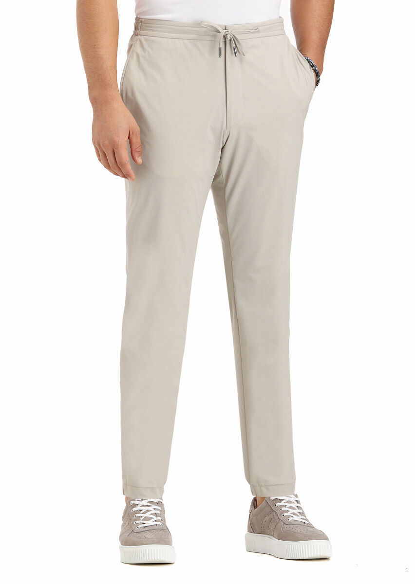 Bej Düz Örme Jogging Fit Casual Pantolon - 2