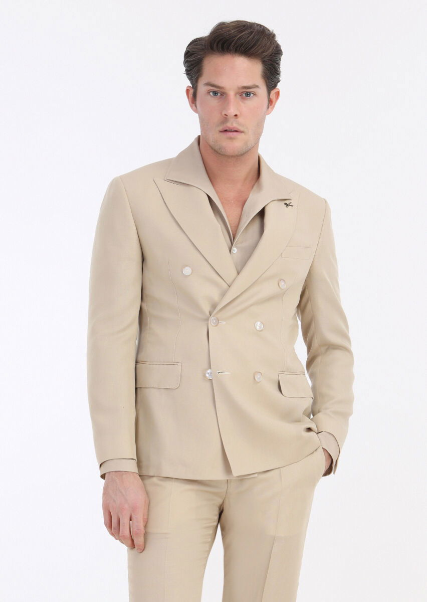 Bej Düz Zeroweight Slim Fit Takım Elbise - 2
