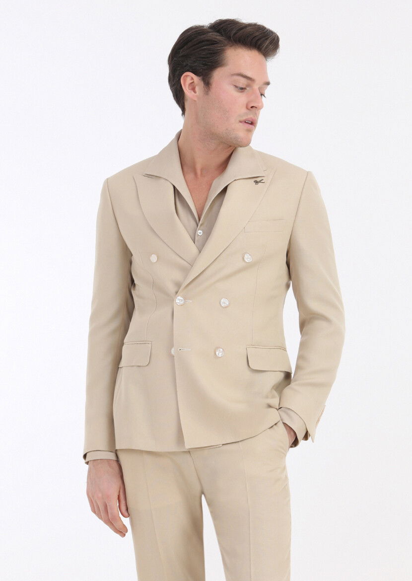 Bej Düz Zeroweight Slim Fit Takım Elbise - 5