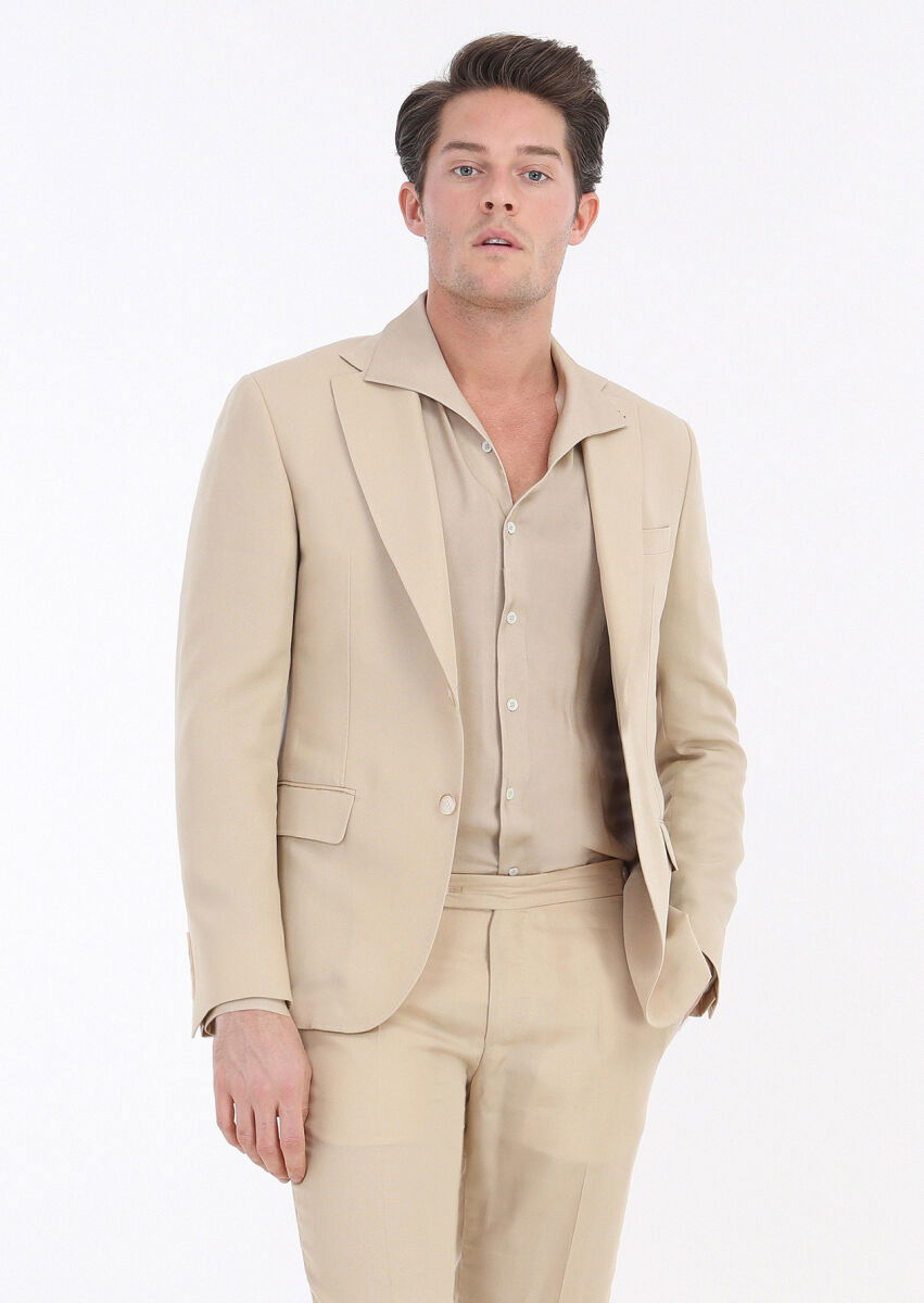 Bej Düz Zeroweight Slim Fit Takım Elbise - 4