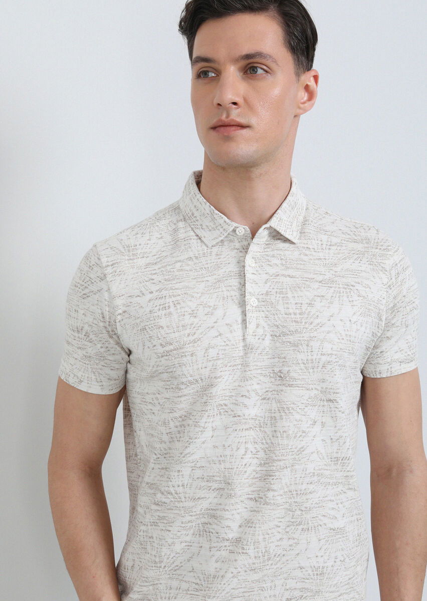 Bej Jakarlı Polo Yaka %100 Pamuk T-Shirt - 4