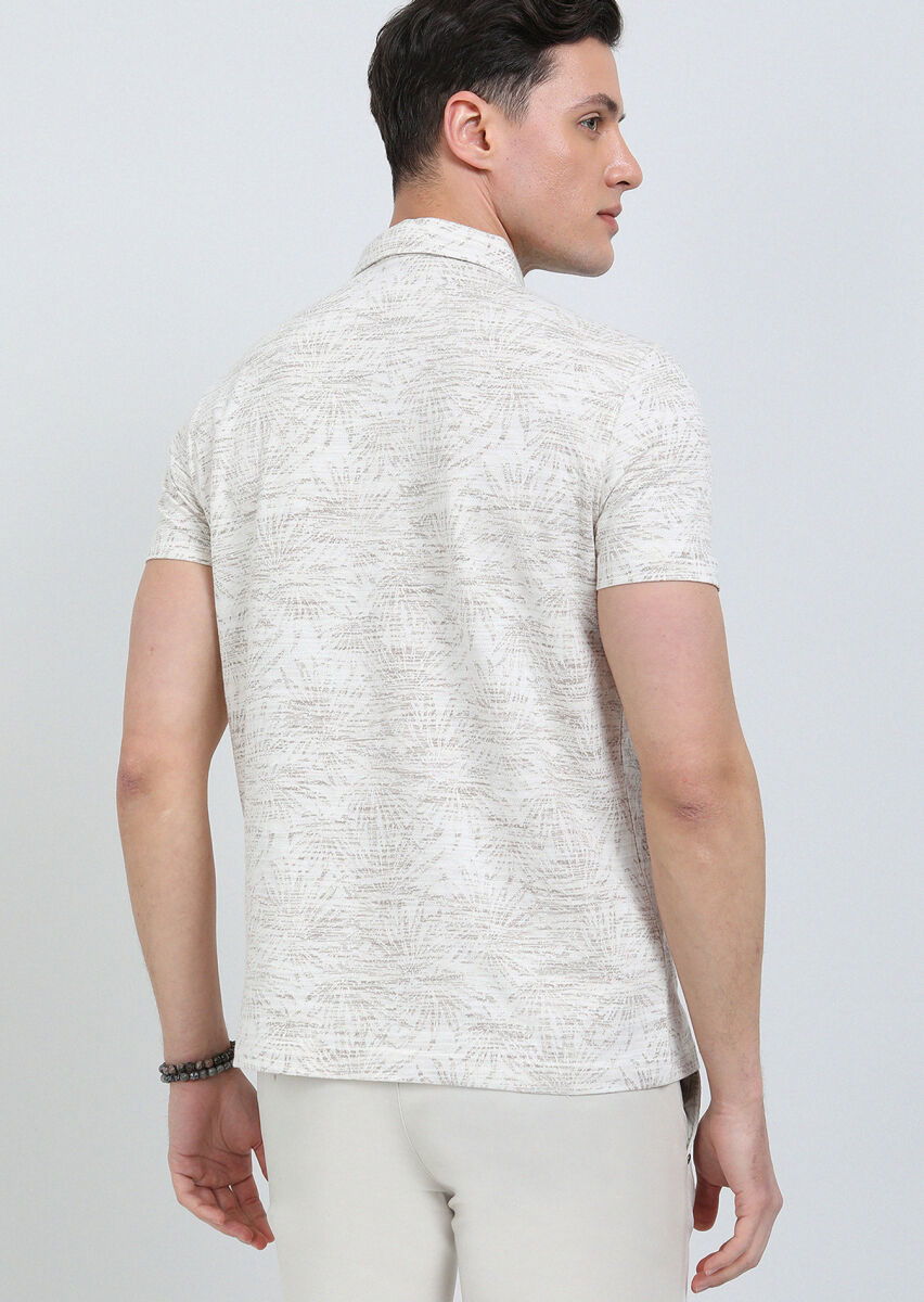 Bej Jakarlı Polo Yaka %100 Pamuk T-Shirt - 5