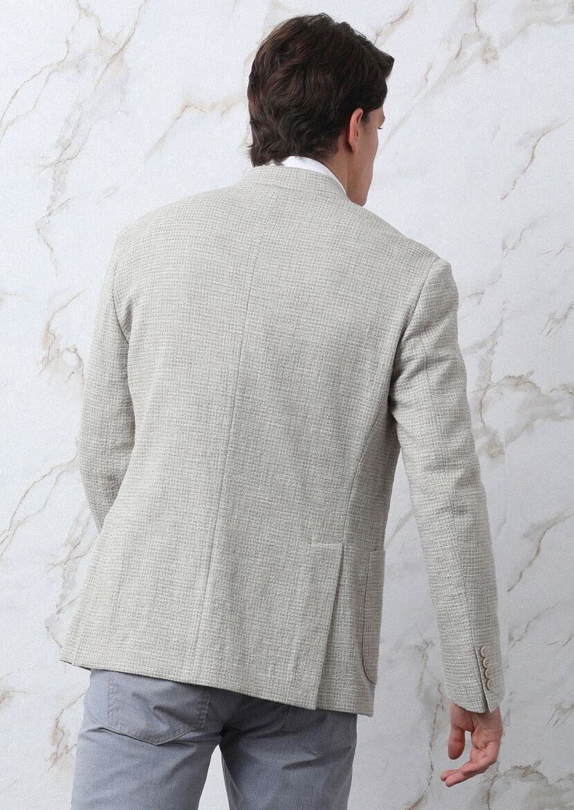 Bej Mikro Shirt Shoulder Slim Fit Pamuk Karışımlı Ceket - 7