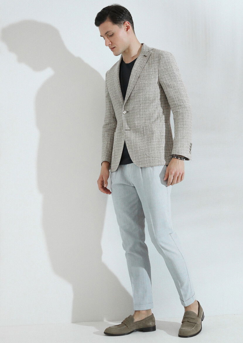 Bej Mikro Shirt Shoulder Slim Fit Yün Karışımlı Ceket - 3