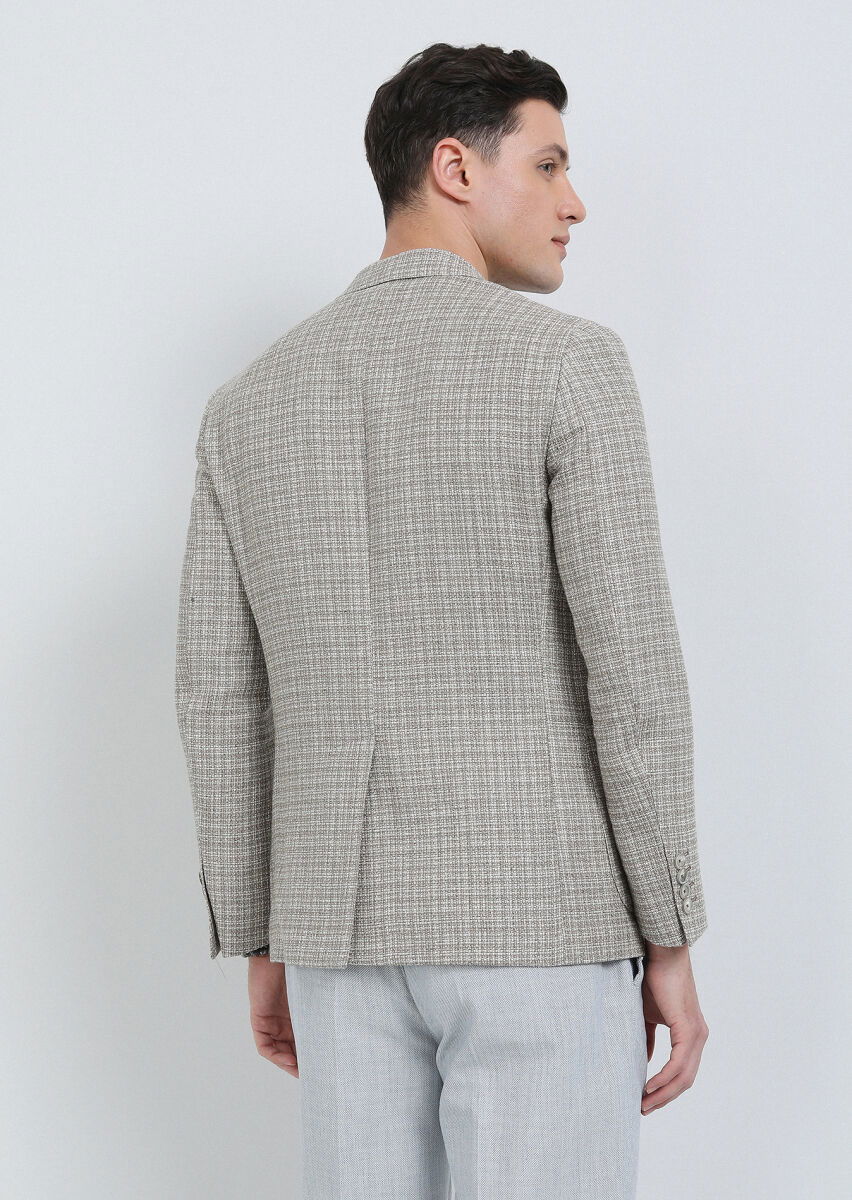 Bej Mikro Shirt Shoulder Slim Fit Yün Karışımlı Ceket - 5