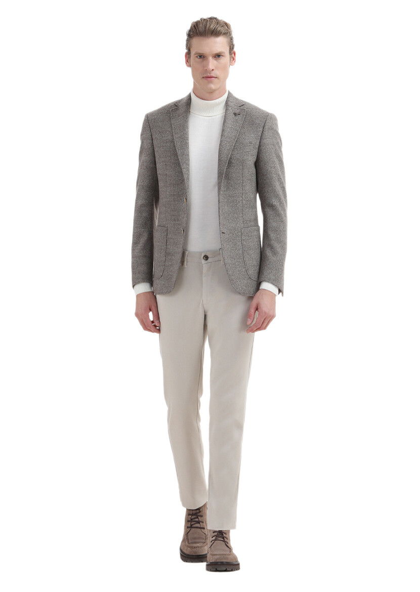 Bej Mikro Zeroweight Slim Fit %100 Yün Ceket - 2