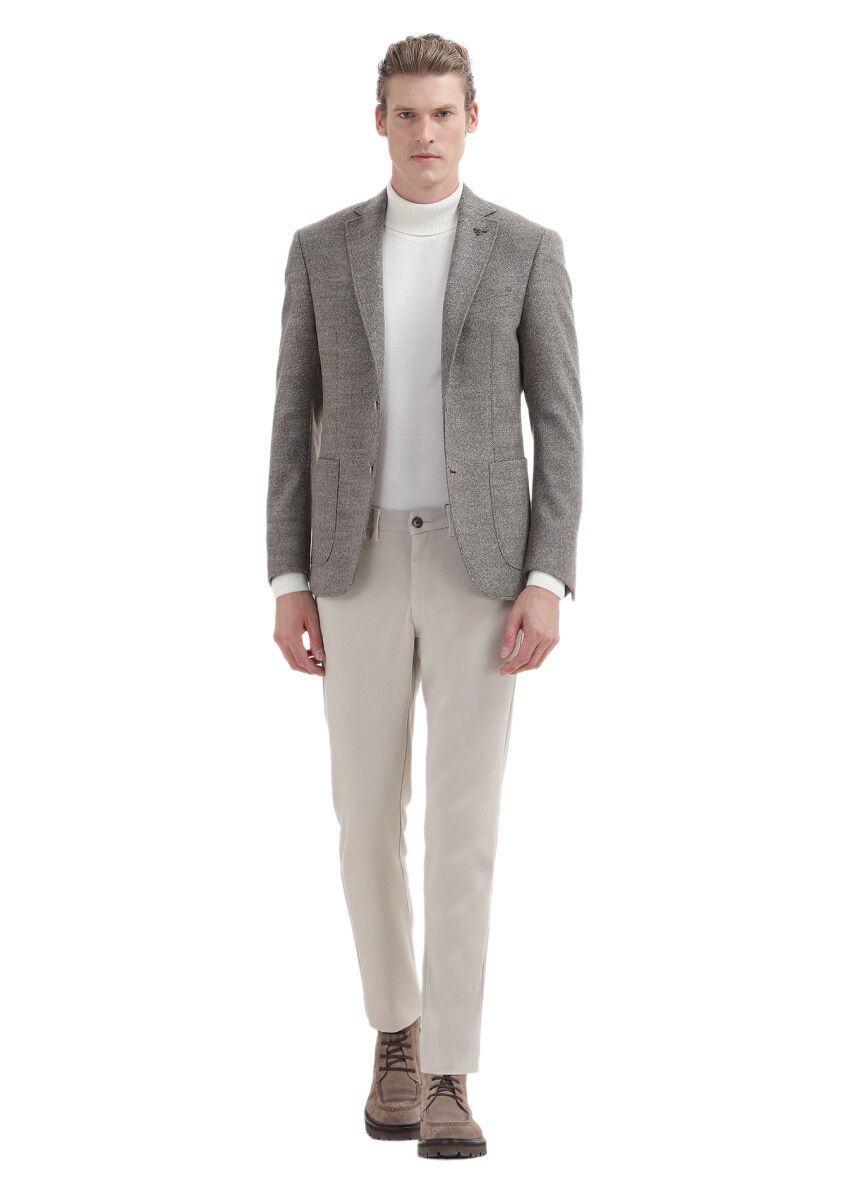 Bej Mikro Zeroweight Slim Fit %100 Yün Ceket - 2