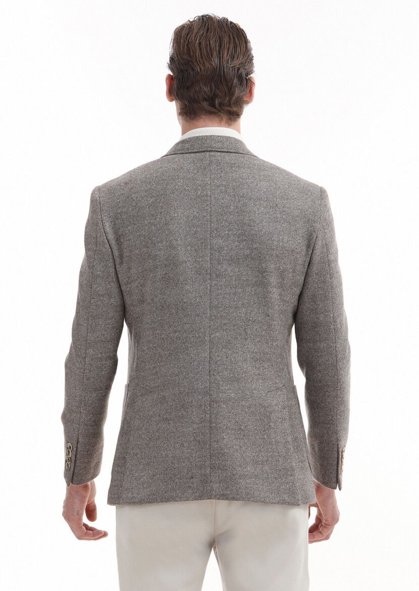 Bej Mikro Zeroweight Slim Fit %100 Yün Ceket - 5