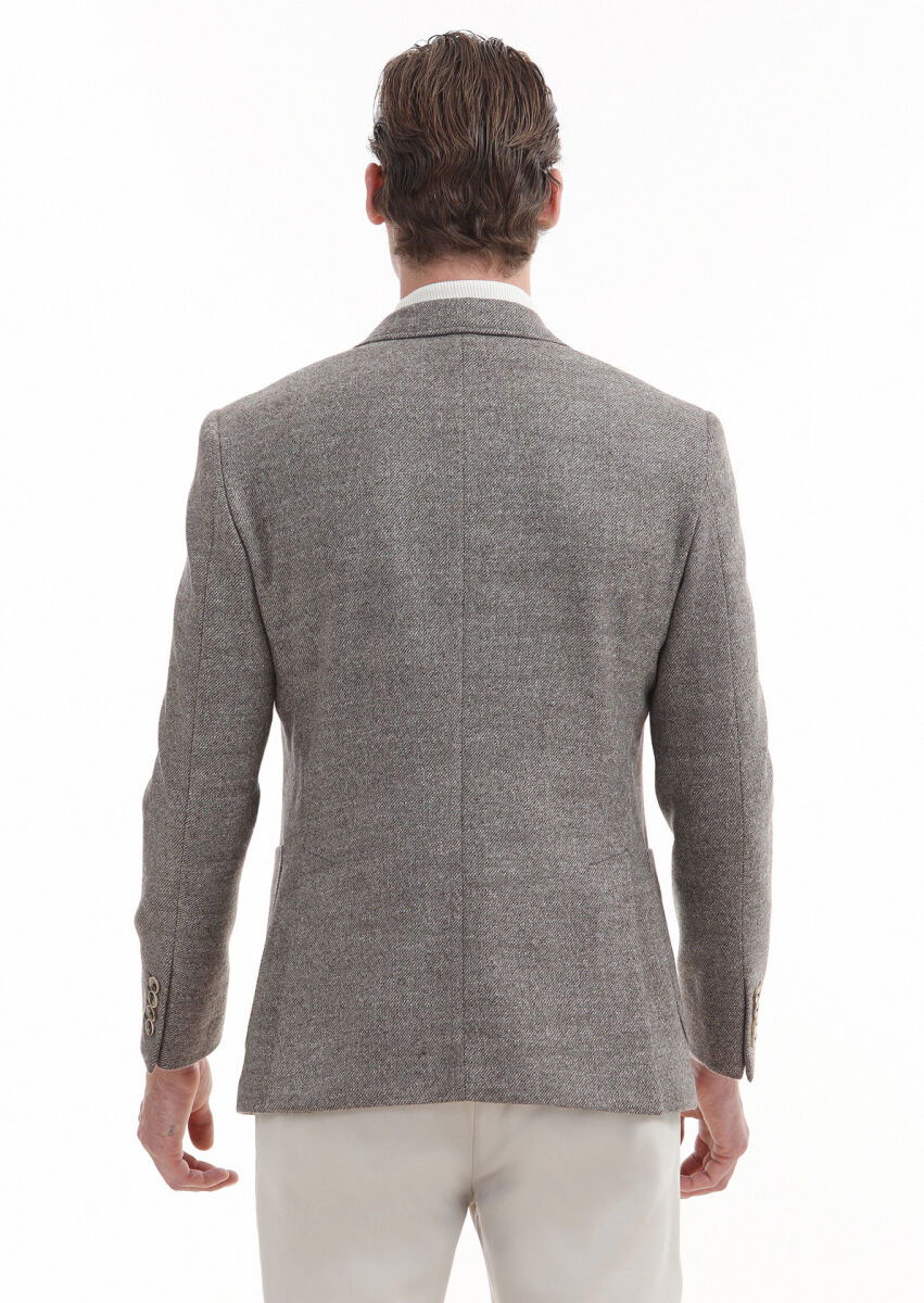 Bej Mikro Zeroweight Slim Fit %100 Yün Ceket - 5