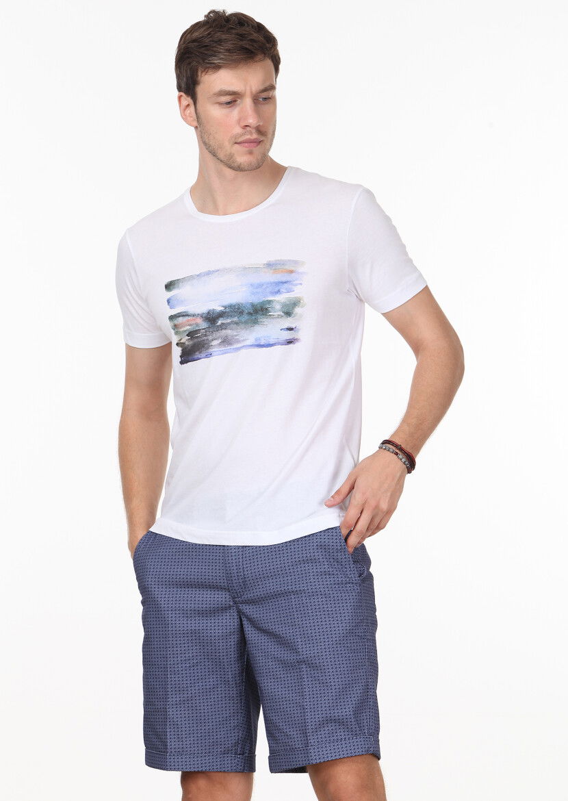Beyaz Baskılı %100 Pamuk T-Shirt - 2