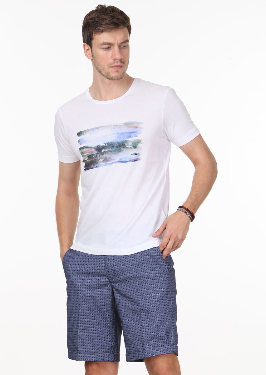 Beyaz Baskılı %100 Pamuk T-Shirt - 2