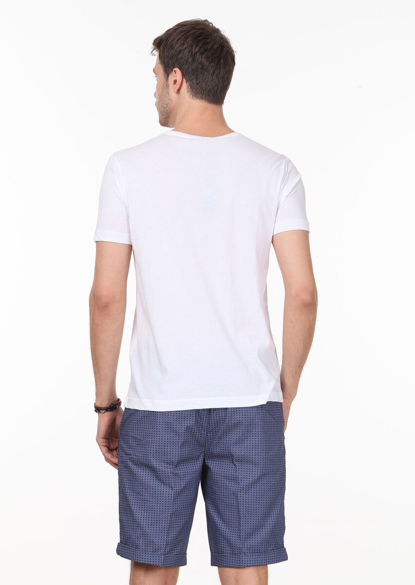 Beyaz Baskılı %100 Pamuk T-Shirt - 4