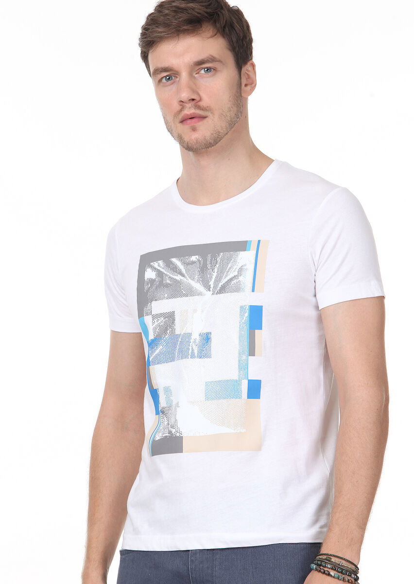 Beyaz Baskılı %100 Pamuk T-Shirt - 2