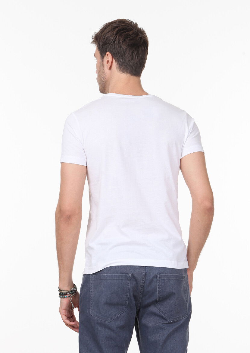 Beyaz Baskılı %100 Pamuk T-Shirt - 4