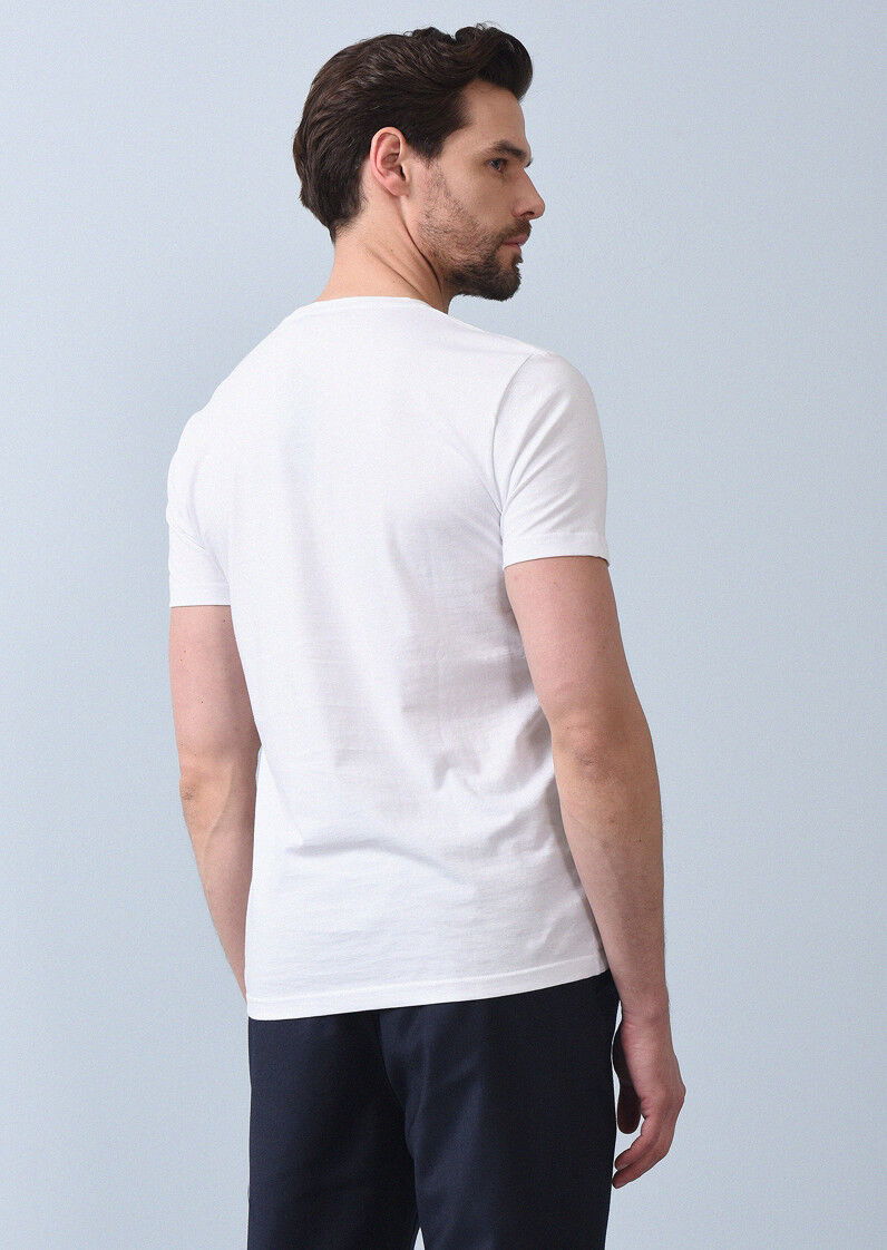 Beyaz Baskılı %100 Pamuk T-Shirt - 5