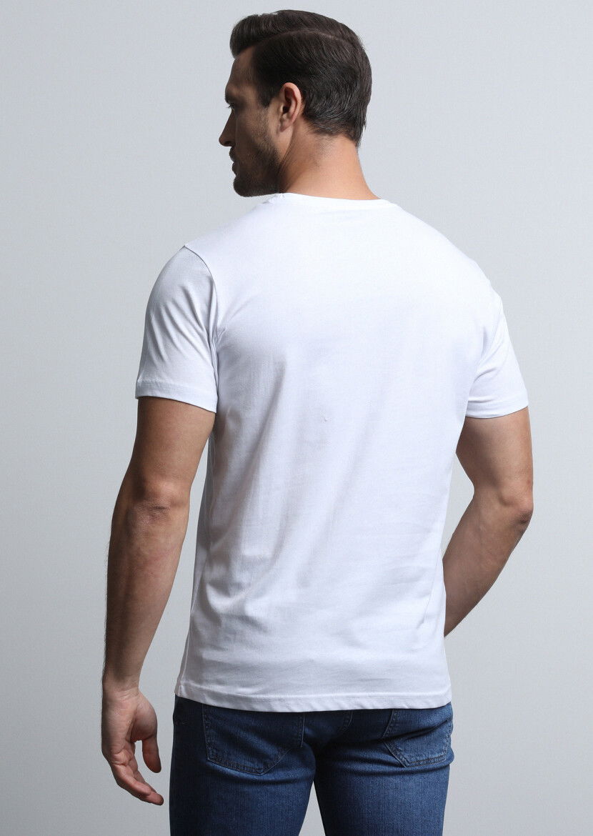 Beyaz Baskılı %100 Pamuk T-Shirt - 5