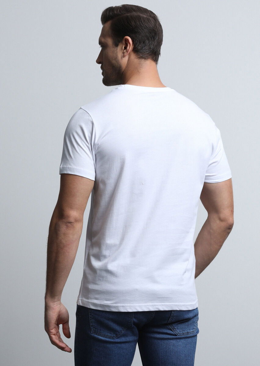 Beyaz Baskılı %100 Pamuk T-Shirt - 5