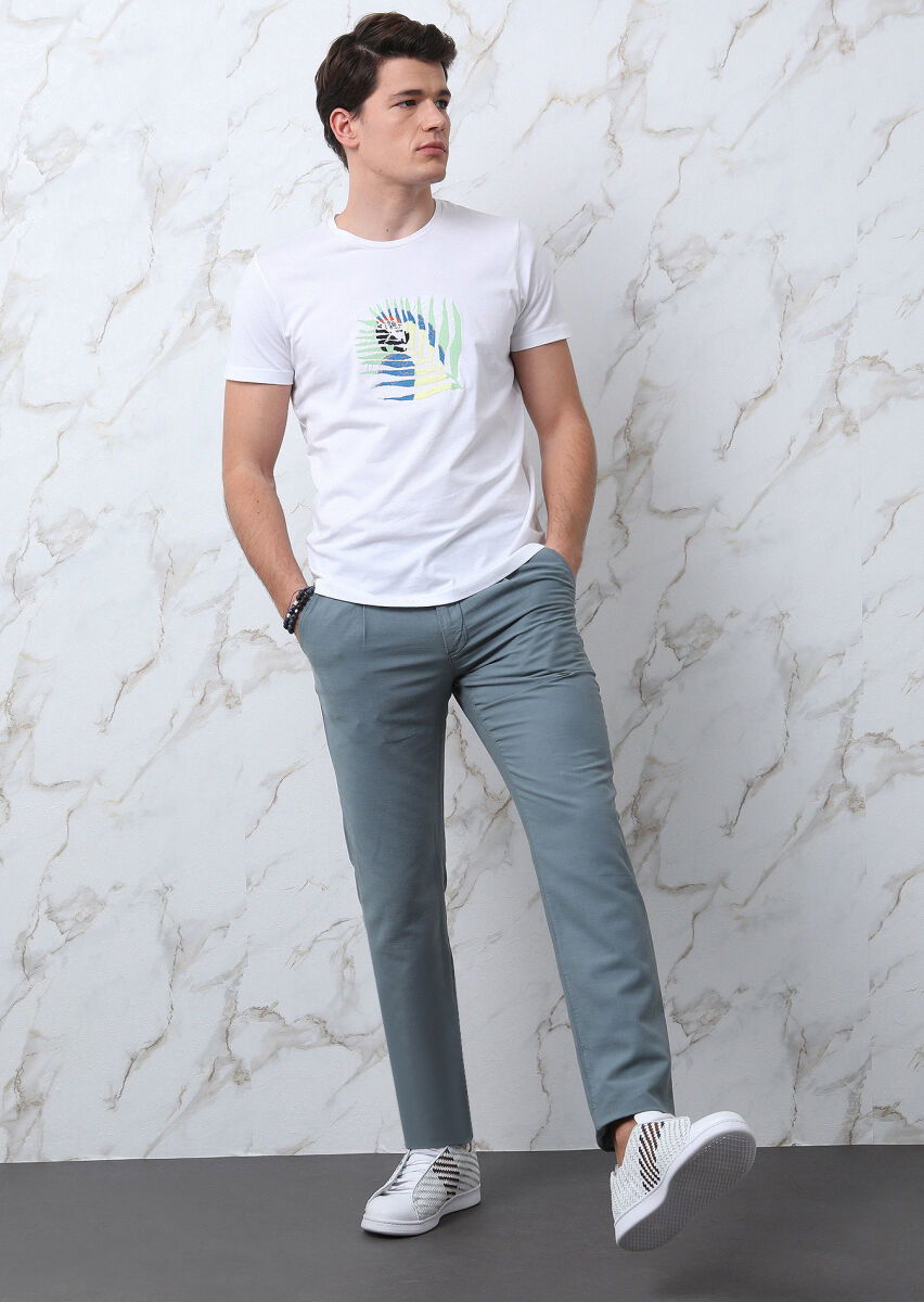 Beyaz Baskılı %100 Pamuk T-Shirt - 4