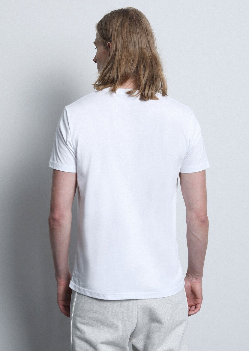 Beyaz Baskılı %100 Pamuk T-Shirt - 5