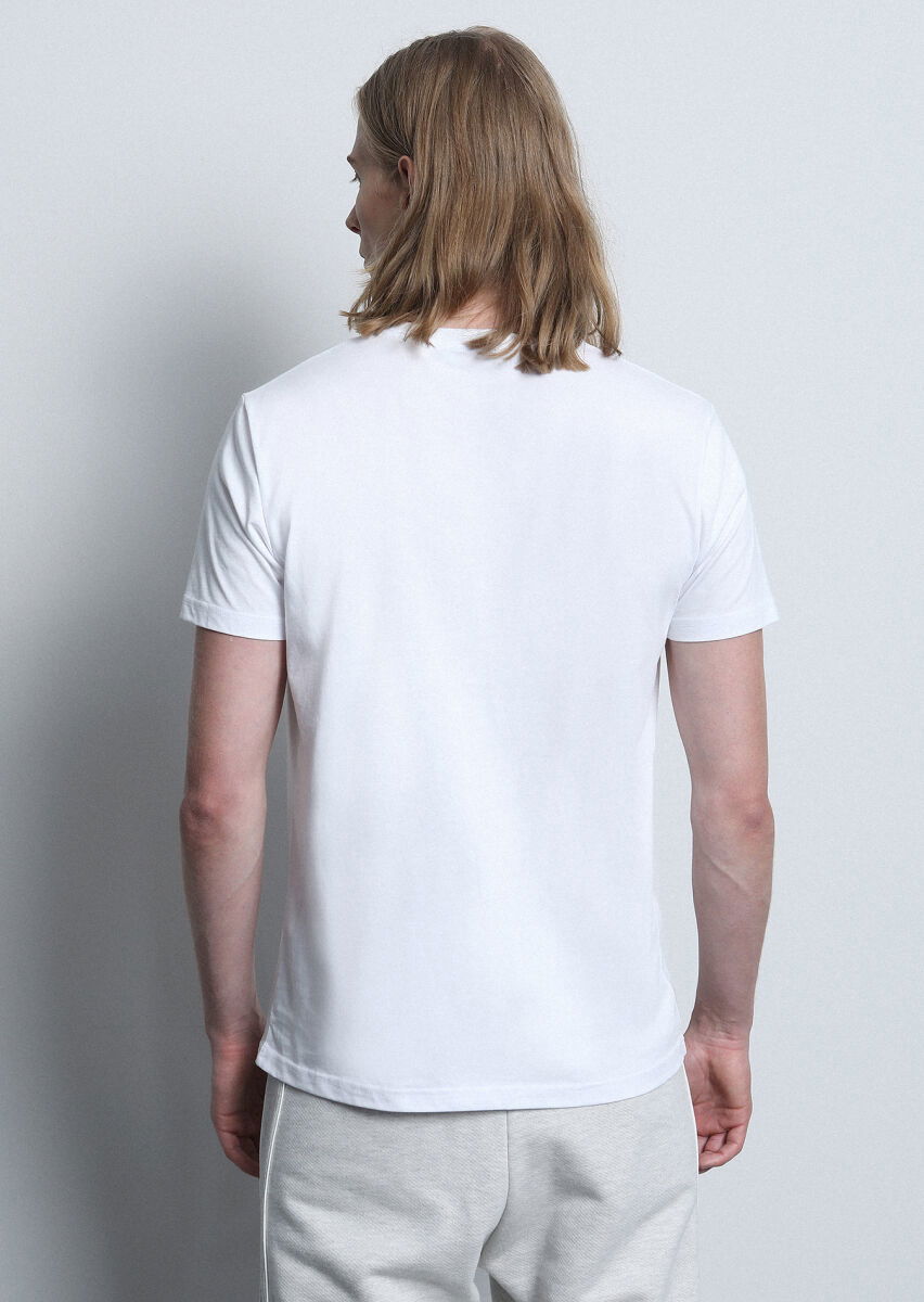 Beyaz Baskılı %100 Pamuk T-Shirt - 5