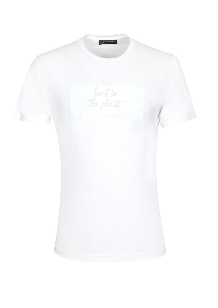 Beyaz Baskılı %100 Pamuk T-Shirt - 6