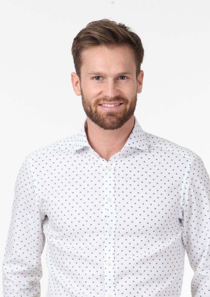 Beyaz Baskılı Slim Fit Dokuma Klasik %100 Pamuk Gömlek - 3