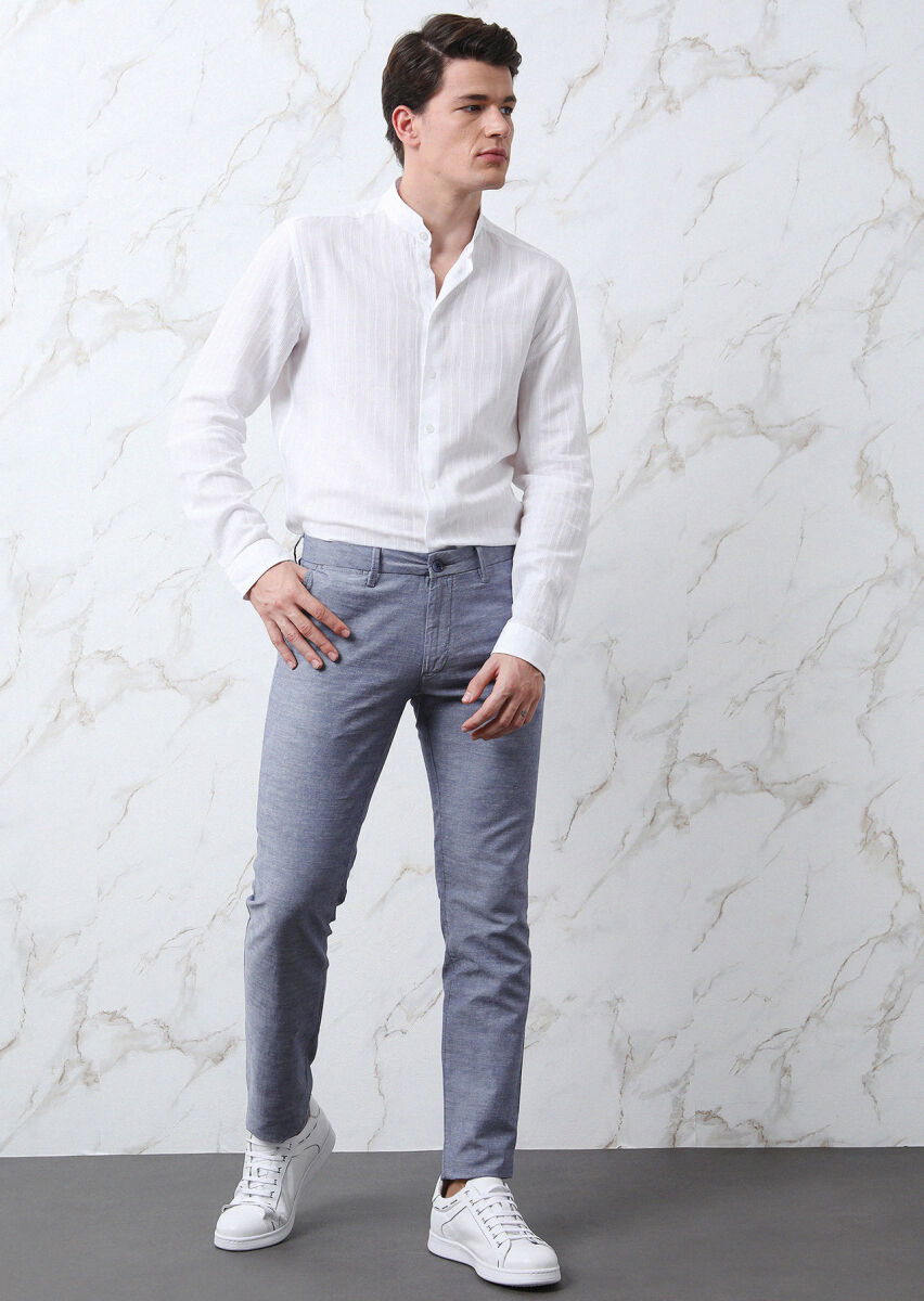 Beyaz Çizgili Regular Fit Dokuma Casual %100 Pamuk Gömlek - 3