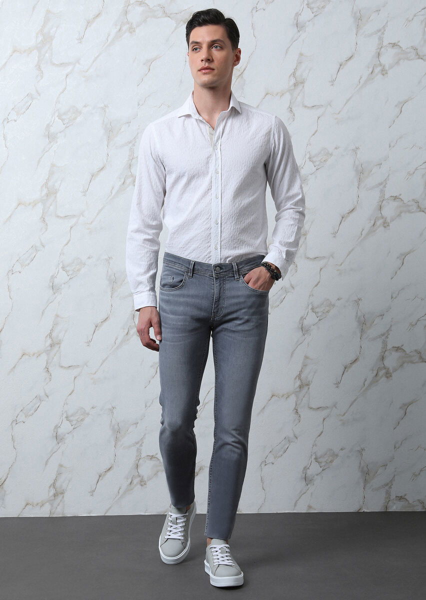Beyaz Desenli Regular Fit Dokuma Casual Pamuk Karışımlı Gömlek - 3