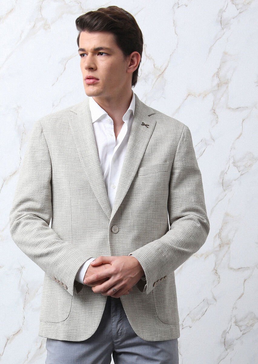 Beyaz Desenli Slim Fit Dokuma Casual Pamuk Karışımlı Gömlek - 2