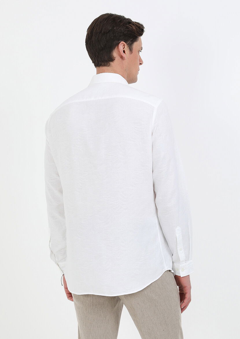 Beyaz Desenli Slim Fit Dokuma Casual Pamuk Karışımlı Gömlek - 7