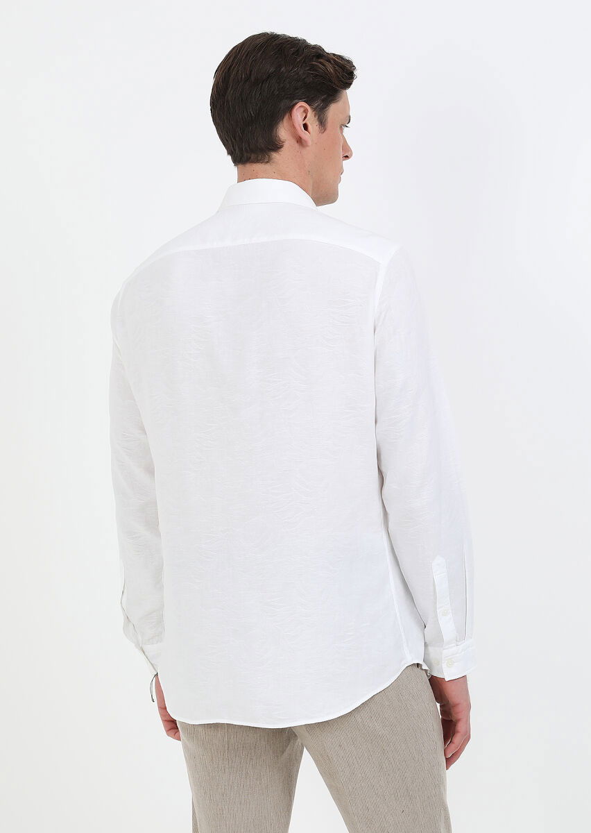 Beyaz Desenli Slim Fit Dokuma Casual Pamuk Karışımlı Gömlek - 7