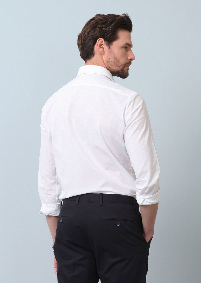 Beyaz Desenli Slim Fit Dokuma Casual Pamuk Karışımlı Gömlek - 6