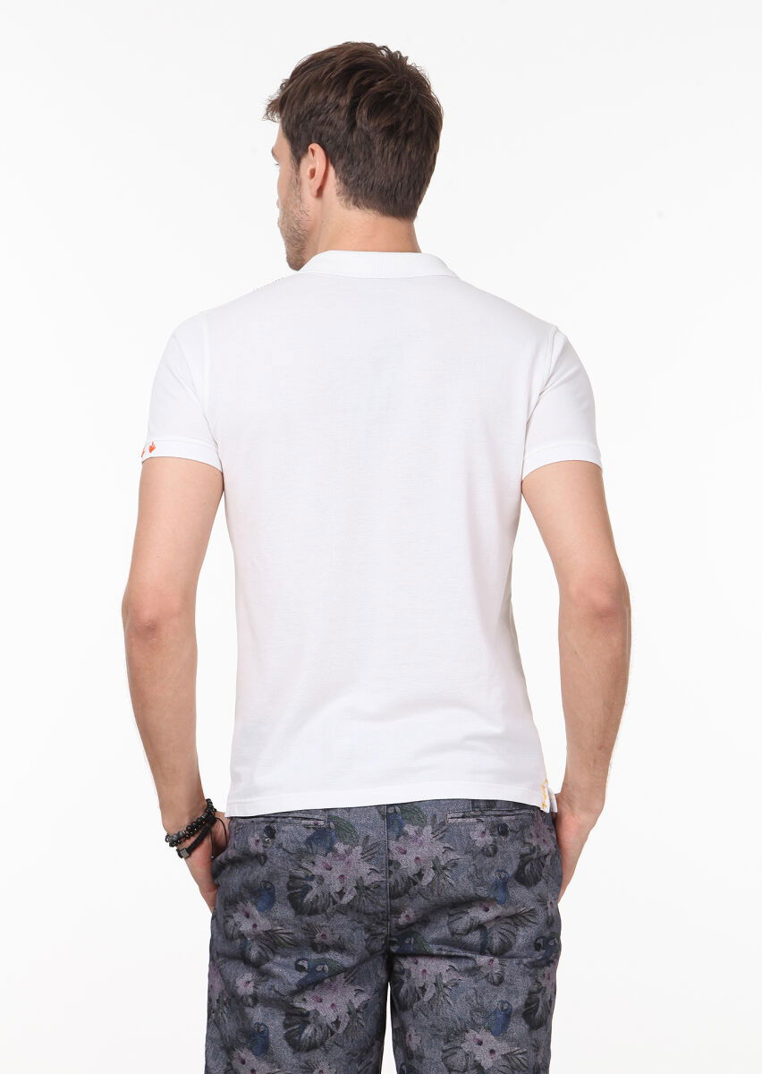 Beyaz Düz Polo Yaka %100 Pamuk T-Shirt - 4