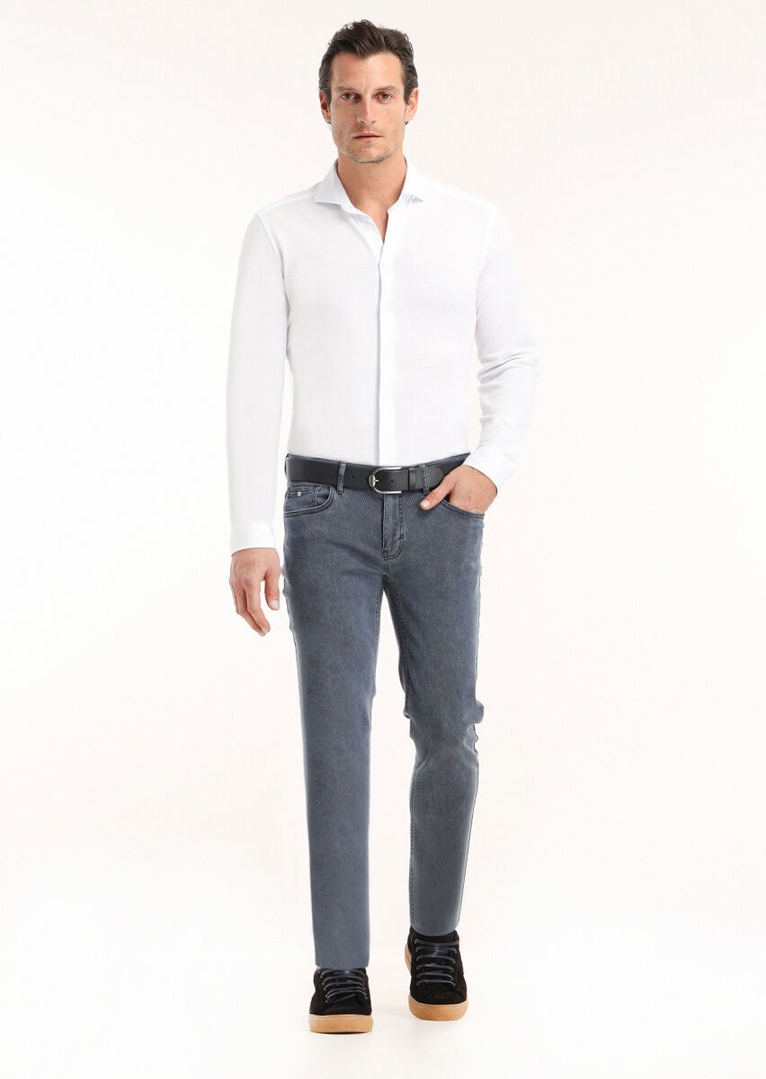 Beyaz Düz Slim Fit Casual %100 Pamuk Gömlek - 1