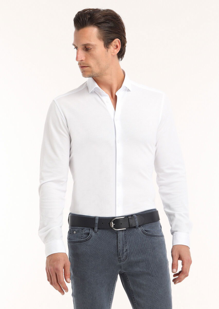 Beyaz Düz Slim Fit Casual %100 Pamuk Gömlek - 2