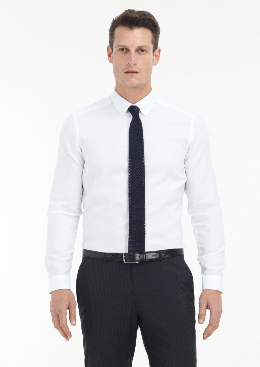 Beyaz Düz Slim Fit Dokuma Casual %100 Pamuk Gömlek 
