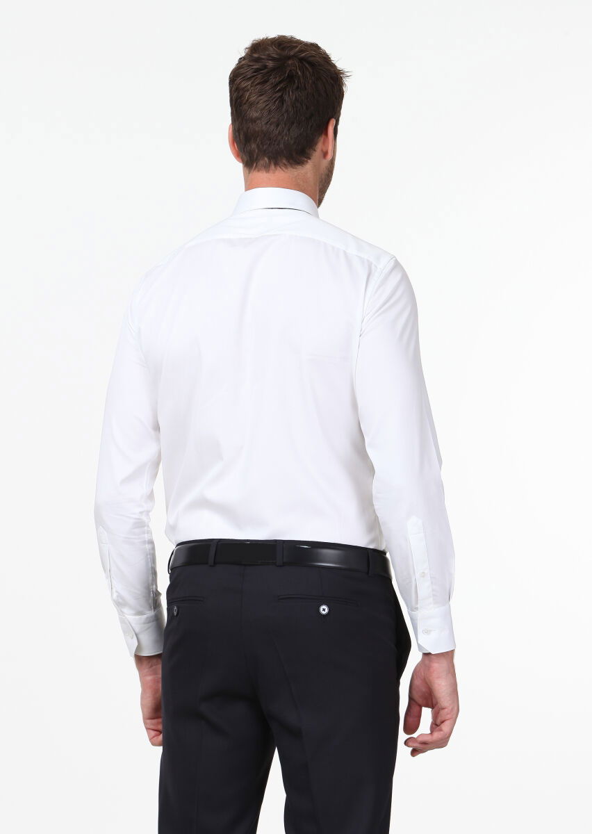 Beyaz Düz Slim Fit Dokuma Klasik %100 Pamuk Gömlek - 5