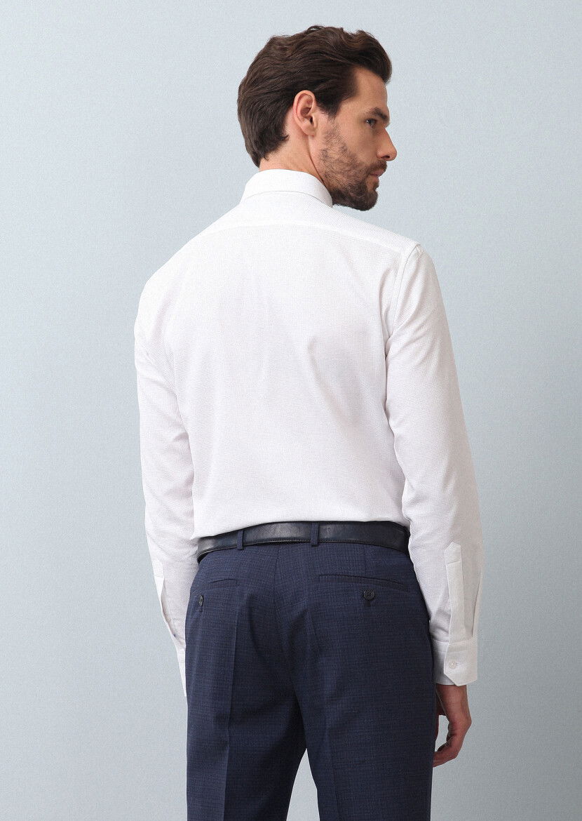 Beyaz Düz Slim Fit Dokuma Klasik %100 Pamuk Gömlek - 5