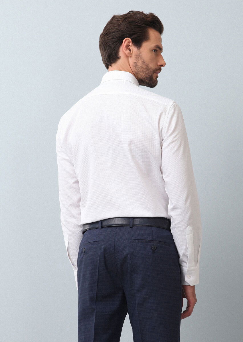 Beyaz Düz Slim Fit Dokuma Klasik %100 Pamuk Gömlek - 5