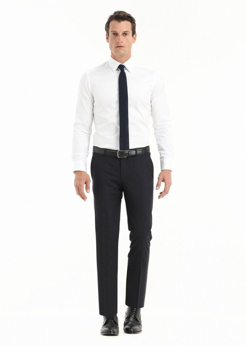 Beyaz Düz Slim Fit Dokuma Klasik %100 Pamuk Gömlek - 1