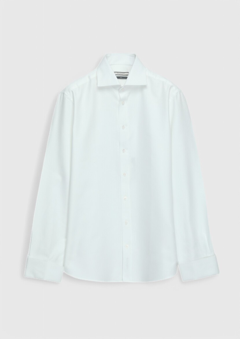 Beyaz Düz Slim Fit Dokuma Klasik %100 Pamuk Gömlek 